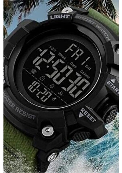 Skmeı 1384 Yeşil Kordon Dijital Kol Saati Asker Yeşili Kronometreli modelleri