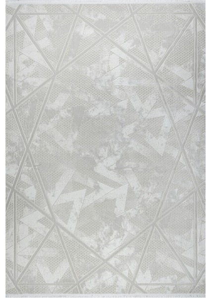 Geometrik Tasarımlı Pamuk Tabanlı Salon - Oturma Odası Krem Renk Halı