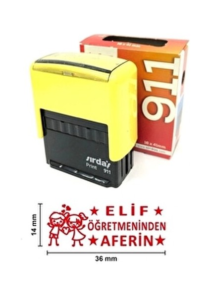Öğretmen Kaşesi Aferin Isimli 911 (36X14 Mm) Kırmızı Keçeli Otomatik Kaşe