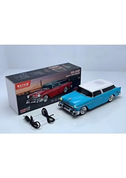 WS-1955 Chevrolet Araba Şekilli Kablosuz Bt Hoparlör Tf USB Fm Handsfree Tws LED Şarj Edilebilir fiyatları