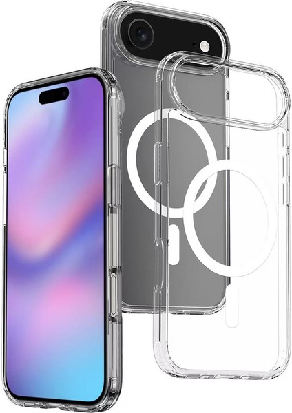 Apple iPhone 17 Air Kılıf M-Safe Şarj Özellikli Şeffaf Sert Pc Zore Embos Kapak