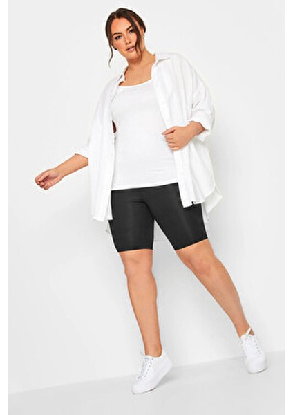 Büyük Beden Yumuşak Dokulu Toparlayıcı Kısa Kesim Bisiklet Şortu 054967