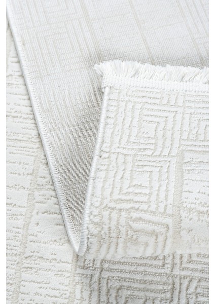 Grid Motifli Geometri Modern Tasarımlı Pamuk Tabanlı Salon - Oturma Odası Krem Renk Halı fiyatları