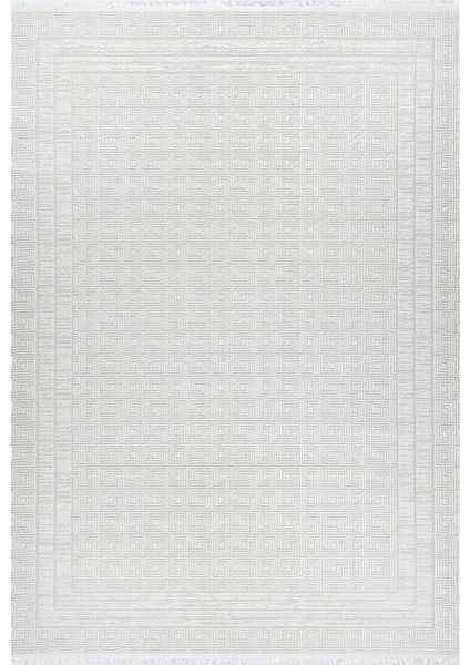 Grid Motifli Geometri Modern Tasarımlı Pamuk Tabanlı Salon - Oturma Odası Krem Renk Halı