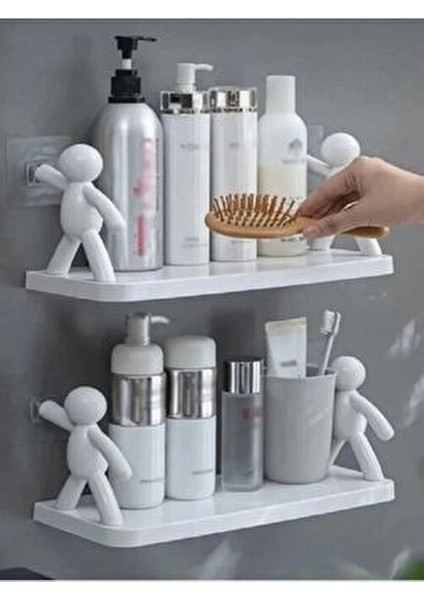 Sevimli Insan Motifli Banyo Mutfak Ofis Baharat Rafı Kendinden Yapışkanlı Çöp Adam Rafı
