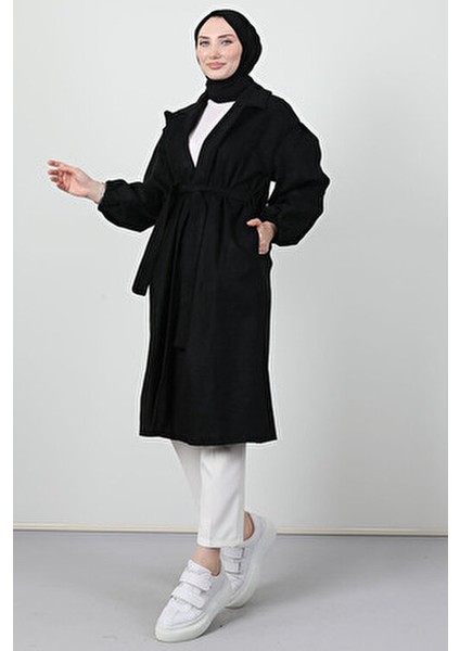 Siyah Asuman Kaşe Kaban Kadın Oversize Uzun Kol Düz Dokuma Casual Tarz fiyatları