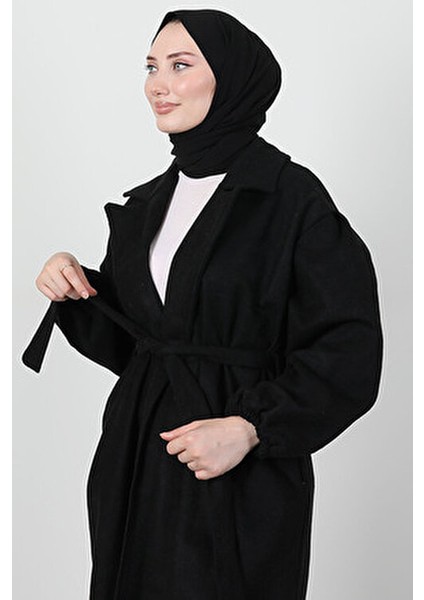 Siyah Asuman Kaşe Kaban Kadın Oversize Uzun Kol Düz Dokuma Casual Tarz indirimleri