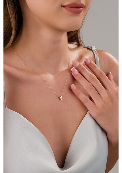 14 Ayar Altın 3 Boyutlu Y Harfli Kolye