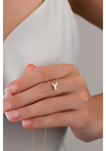 14 Ayar Altın 3 Boyutlu Y Harfli Kolye modelleri
