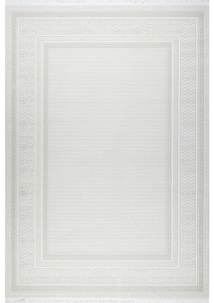 Meander Desenli Pamuk Tabanlı Salon - Oturma Odası Krem Renk Halı