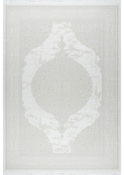Central Medallion Modern Tasarımlı Pamuk Tabanlı Salon - Oturma Odası Krem Renk Halı