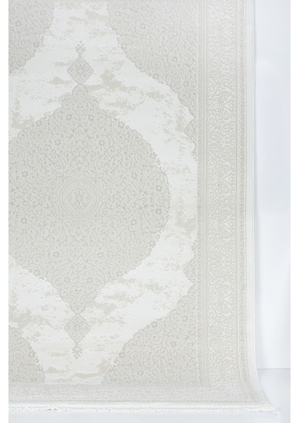 Central Medallion Modern Tasarımlı Pamuk Tabanlı Salon - Oturma Odası Krem Renk Halı modelleri