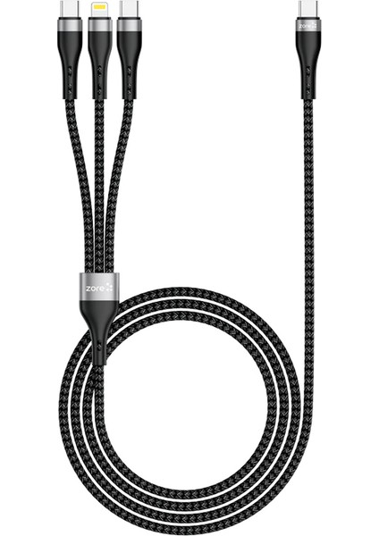 Zore Zr-45 3in1 Usb-A To Lightning - Type-C - Type-C Şarj ve Data Kablosu 20W 1.5m