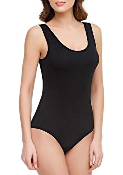 3'lü Kadın Siyah Kalın Askılı Kancalı Body Zıbın