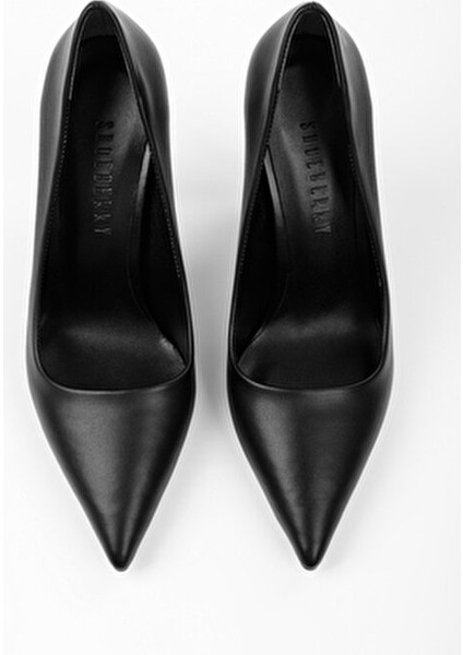 Kadın Siyah Cilt Topuklu Stiletto Orta Topuk 9 cm Konforlu Tasarım