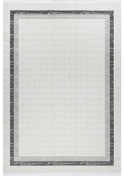 Grid Motifli Geometrik Modern Tasarımlı Pamuk Tabanlı Salon - Oturma Odası Gri Renk Halı