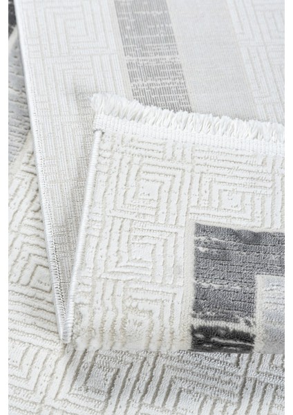 Grid Motifli Geometrik Modern Tasarımlı Pamuk Tabanlı Salon - Oturma Odası Gri Renk Halı fiyatları