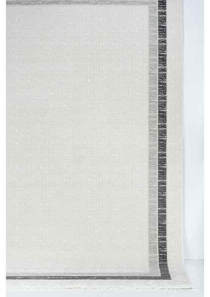 Grid Motifli Geometrik Modern Tasarımlı Pamuk Tabanlı Salon - Oturma Odası Gri Renk Halı modelleri