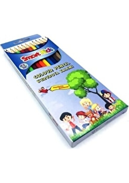 Smart Kids 12 Renk Uzun Kuruboya Kalemi Seti Eğlenceli Tasarım 12 Adet
