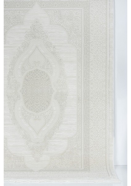 Osmanlı Medalyonlu Halı Desenli Pamuk Tabanlı Salon - Oturma Odası Krem Renk Halı modelleri