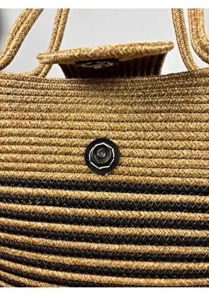 Berry Mıknatıslı Doğal Hasır Jüt Plaj Çantası Çizgili Desen Yaz Koleksiyonu indirimleri