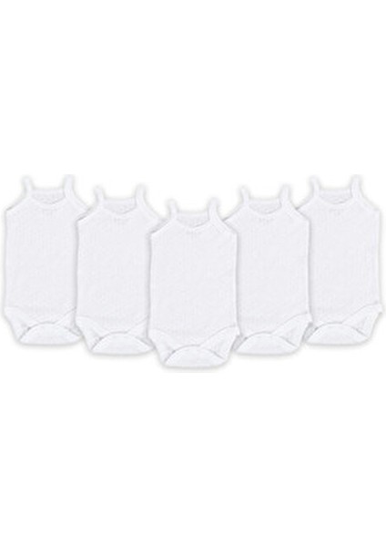 5'li Jakarlı Ip Askılı Bebek Body Zıbın Çıtçıtlı 100% Pamuk - Beyaz