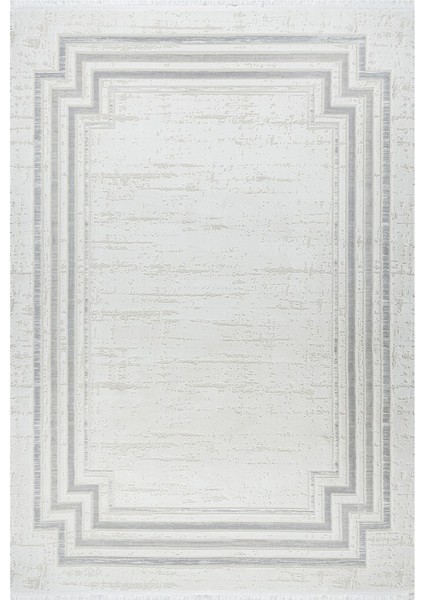 Modern Bordür Desenli Pamuk Tabanlı Salon - Oturma Odası Gri Renk Halı