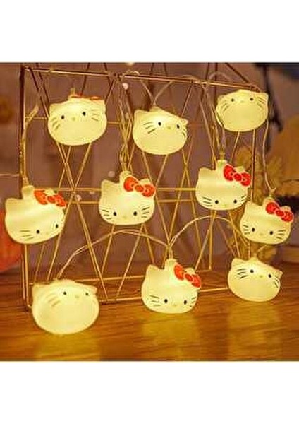 Yeni Hello Kitty Gece Lambası LED Işık Pilli 10 Lambalı 3D Hello Kitty Sevimli LED Işık