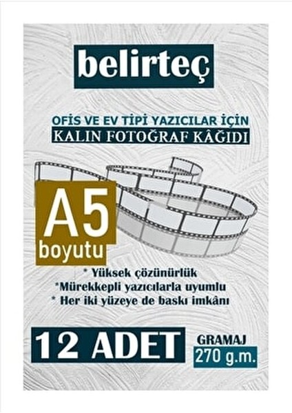 A5 Boyutunda Kalın Fotoğraf ve Sertifika Kağıdı 270 gr 12 Adet Mürekkep Yazıcılarla Uyumlu