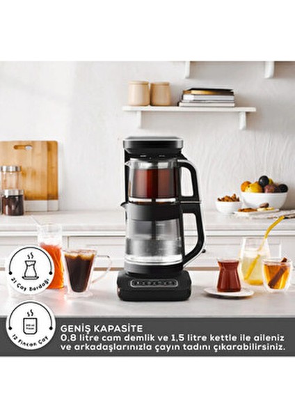 Çaysever Robotea Pro Connect 4 In 1 Konuşan Otomatik Cam Çay Mama ve Filtre Kahve Makinesi Wi-Fi