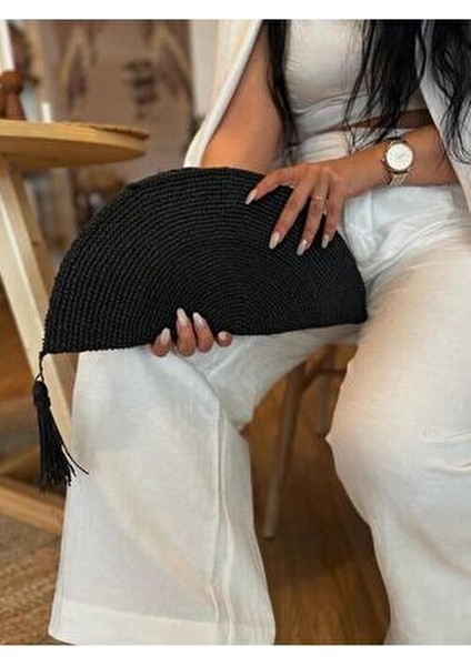 Kadın El Çantası Siyah Hasır Portföy