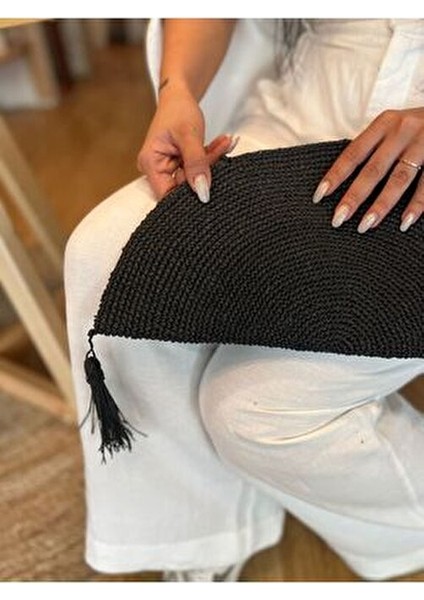 Kadın El Çantası Siyah Hasır Portföy