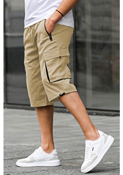 Bej Kargo Cep Erkek Gabardin Kapri Şort 6332
