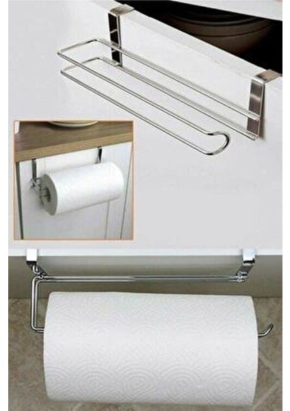 Dolap Kapağı Kağıt Havlu Askılığı Paslanmaz Çelik Şık Tasarım Beyaz Renk