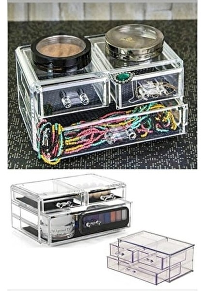 3 Çekmeceli Makyaj Organizeri Şeffaf Renkli Makyaj Malzemesi Düzenleyici