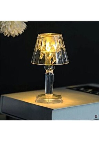 Küçük Boy Kristal Elmas LED Masa Lambası Pilli 12 cm Mini Şeffaf Abajur