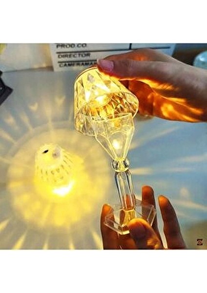 Küçük Boy Kristal Elmas LED Masa Lambası Pilli 12 cm Mini Şeffaf Abajur indirimleri