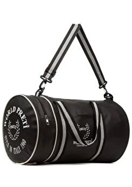 Silindir Sporcu Fitness Çantası Siyah Suni Deri Omuz Askılı Orta Boy Düz Desen