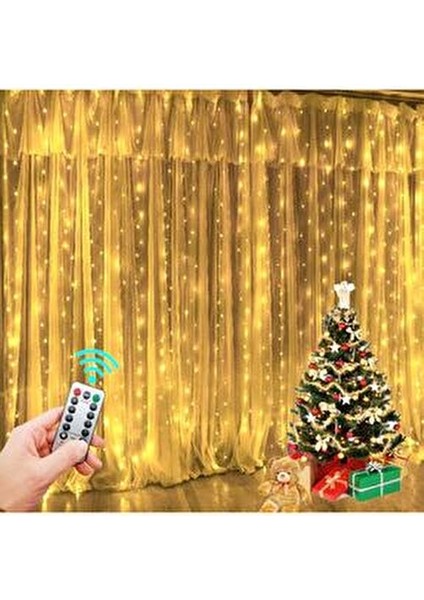 Kumandalı Animasyonlu Süsleme Ledi USB Peri LED 3m x 3m 300 Adet LED Işıklandırma Sarı LED Işık modelleri