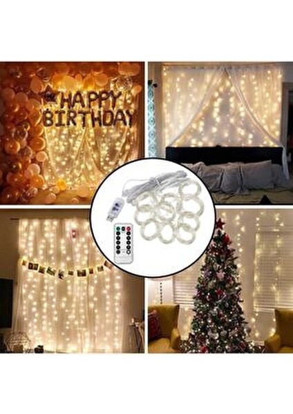 Kumandalı Animasyonlu Süsleme Ledi USB Peri LED 3m x 3m 300 Adet LED Işıklandırma Sarı LED Işık indirimleri