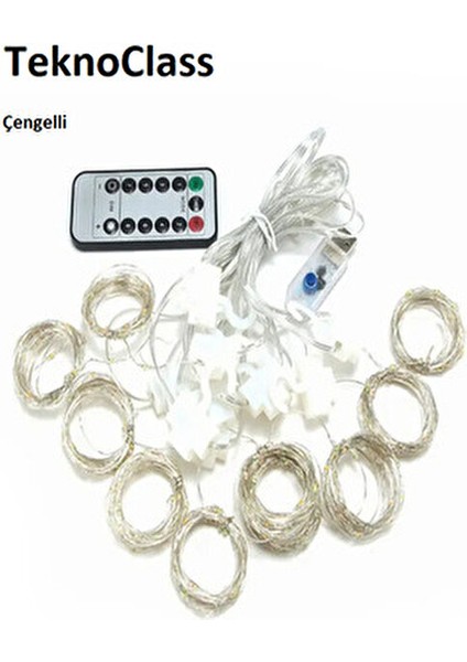 Kumandalı Animasyonlu Süsleme Ledi USB Peri LED 3m x 3m 300 Adet LED Işıklandırma Sarı LED Işık