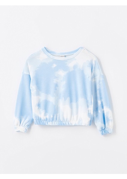 Yeni Sezon Bisiklet Yaka Batik Desenli Uzun Kollu Kız Çocuk Sweatshirt