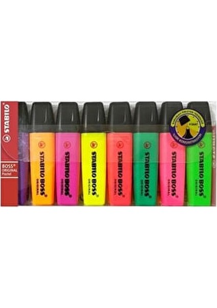 Boss Fosforlu Kalem Seti 8'li Canlı Renkler ile