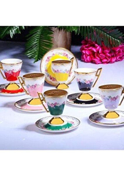 Muba Consept Güllü 6'lı Fincan Takımı Ayaklı 90 cc