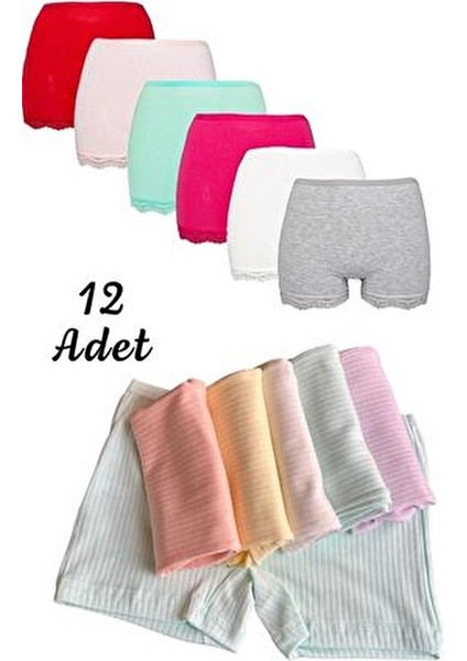 12'li Dondeza Pamuklu Penye Kız Çocuk Dantelli - Fitilli Boxer
