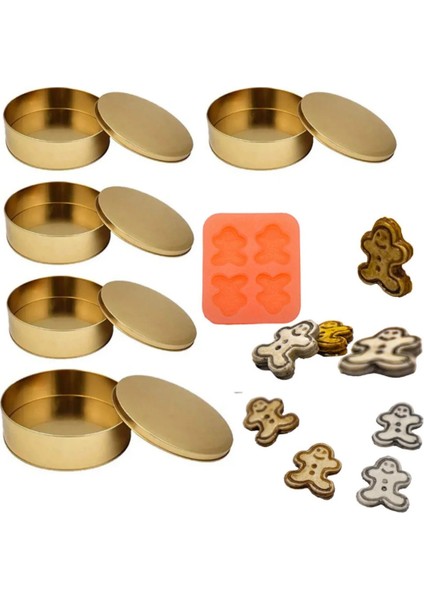 Yılbaşı Mum Yapım Seti Metal Mum Kabı Gold 5li Yılbaşı Kurabiye Adam Silikon Kalıp Mum Kalıbı
