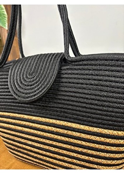 Berry Mıknatıslı Doğal Hasır Jüt Plaj Çantası Çizgili Tasarım Yaz Koleksiyonu fiyatları
