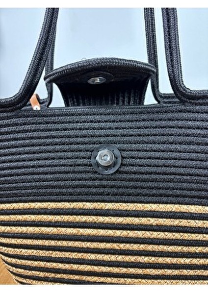 Berry Mıknatıslı Doğal Hasır Jüt Plaj Çantası Çizgili Tasarım Yaz Koleksiyonu fırsatları