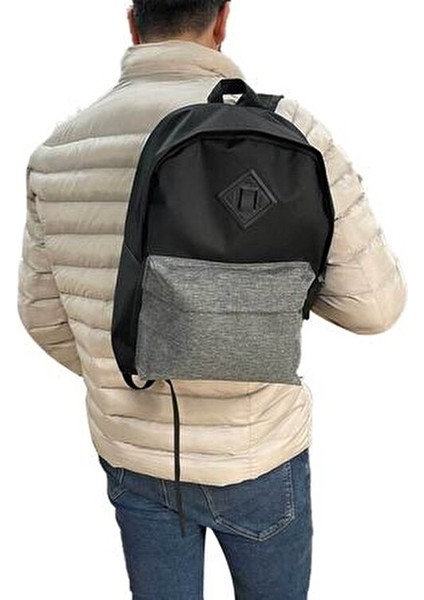 Siyah-Gri Renk Sırt Çantası Spor Çantası - Gri Okul Çantası Günlük Kullanım Çanta