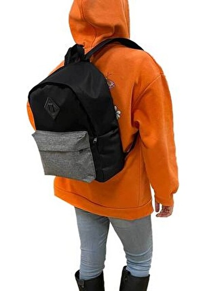 Siyah-Gri Renk Sırt Çantası Spor Çantası - Gri Okul Çantası Günlük Kullanım Çanta